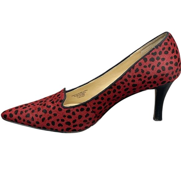 Adrienne Vittadini Jackee Red Black Cheetah Fine Leather Pump Heel Women 8.5M - Picture 5 of 13